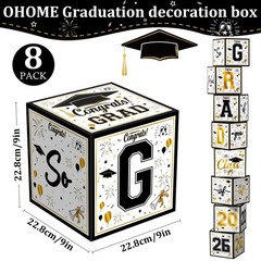8 Pack Graduation Decorations 2026 – Black Gold Balloon Boxes for Class of 2026.