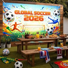 71×43 Inches Global Soccer 2026 Banner Soccer Tournament Party Decorations Fo…