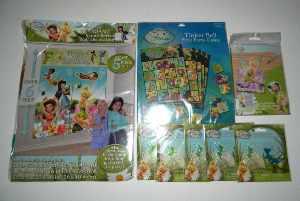 Disney Fairies TINKERBELL Lot of Birthday Party SCENE SETTER Game INVITES Tattoo