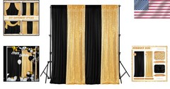 4-Panels Backdrop Curtains Set – Black Gold Sequin Chiffon