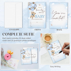 25 We Can Bearly Wait Baby Shower Invitations (4X6 Inches), Balloon Bear Baby Sh