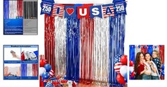 Reusable Red, White, and Blue Fringe Backdrop for 4th of July Events – 2 Pack