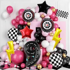 9Pcs Race Car Balloons 40 inch Racetrack Number 9 Balloon, Large Lightning Bo…