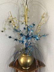 Blue & Gold Foil Spray Centerpiece in Gold Vase ~ 20 in