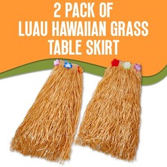 Playbees Hawaiian Luau Grass Table Skirt Set – 2 Pieces, 9ft x 29in Party Decor