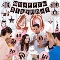 34Pcs 40Th Birthday Decorations Kit for Women, Rose Gold Happy 40 Birthday Banne