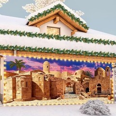 XL Bethlehem Garage Door 7x16ft Backdrop Christmas Banner w/LED Trim Lights