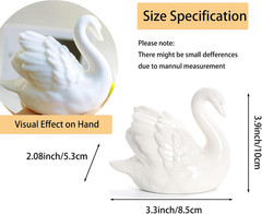 2PCS White Swan Figurines Cake Toppers, Elegant Ceramic Swan Couple Statues for