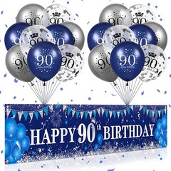 Blue 90Th Birthday Decorations for Men Women Navy Blue Silver Happy 90Th Birthd