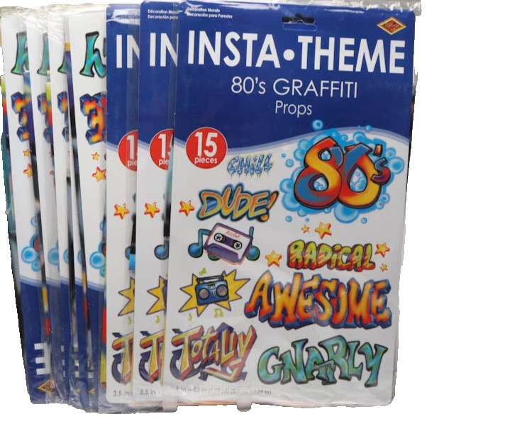 80’s Graffiti Props 15 Pack Plastic 3″ to 43″ 1980’s Decorations Party Supply