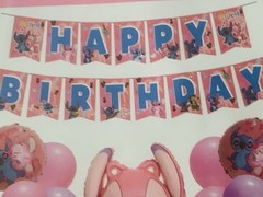 Stitch Angel Theme Birthday Party Decorate Supplies，Balloon and Banner Set