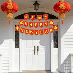 Chinese New Year Decorations, 2026 Happy Lunar Year Banner Red Gold Spring Fe…