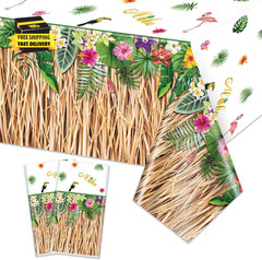 2 Pack Hawaiian Luau Grass Tablecloths, Hawaii Luau Table Skirt Party Decoration