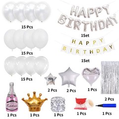 Birthday Party Decorations 58 PCS Silver White Kit for Women – Adult Theme
