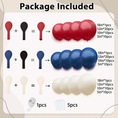 Red White Blue Balloons Arch Kit, Double Stuffed Dark Ruby Red Navy Blue Ivory W