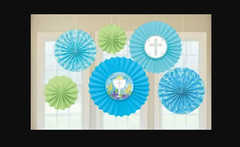 First Communion Paper Fans Decorations, Blue, Pack of 6