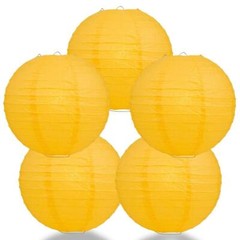 BULK PACK (5) 16″ Yellow Round Paper Lantern, Even Ribbing, Chinese Hanging Wedd
