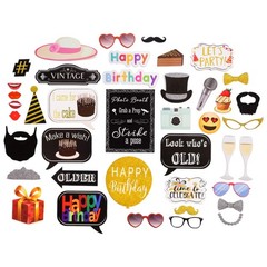 Birthday Photo Booth Props – 41-pc Kit with 8 x 10-Inch Sign, 60 Adhesive Pad…