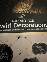 Birthday Party Decorations Black Gold Silver Add Any Age Hanging Swirls Sparkly