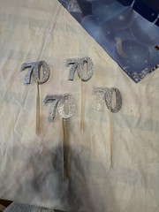 70Th Birthday Banners, 2 large banners. And 11 – “70” Glitter Birthday Pics