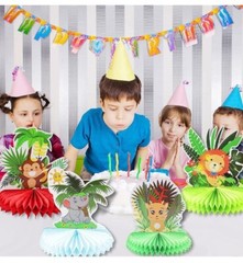 7 PCS Baby Jungle Animals Honeycomb Centerpieces, Jungle Theme Party Honeycomb