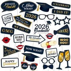Graduation Photo Booth Props, Blue Black Red Gold Graduation Blue,gold,white
