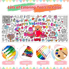 Valentines Coloring Tablecloth/Poster, Valentines Day Gifts for Kids Classroom,