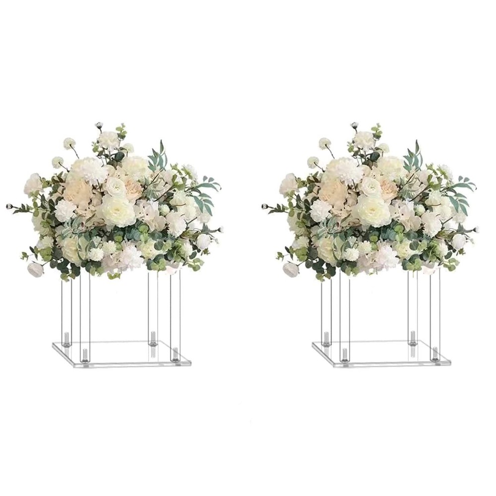 2 PCS 10 Inch Acrylic Crystal Wedding Centerpiece Clear Flower Stand Column