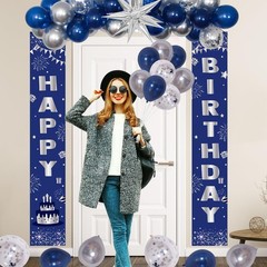 Blue Birthday Decorations Men Women Boys Navy Silver Banner Balloons