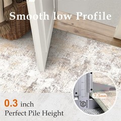 9×12 Washable Area Rug Beige Grey Abstract Non Slip Soft Low Pile Rug for Liv…