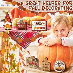 Set of 15 Fall Tiered Tray Decor Pumpkins Farmhouse Autumn (Bright Style)