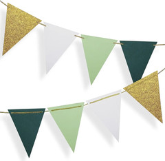 Large Gold Green(10 Feet), Paper Triangle Flags Bunting for Greenery Baby Shower