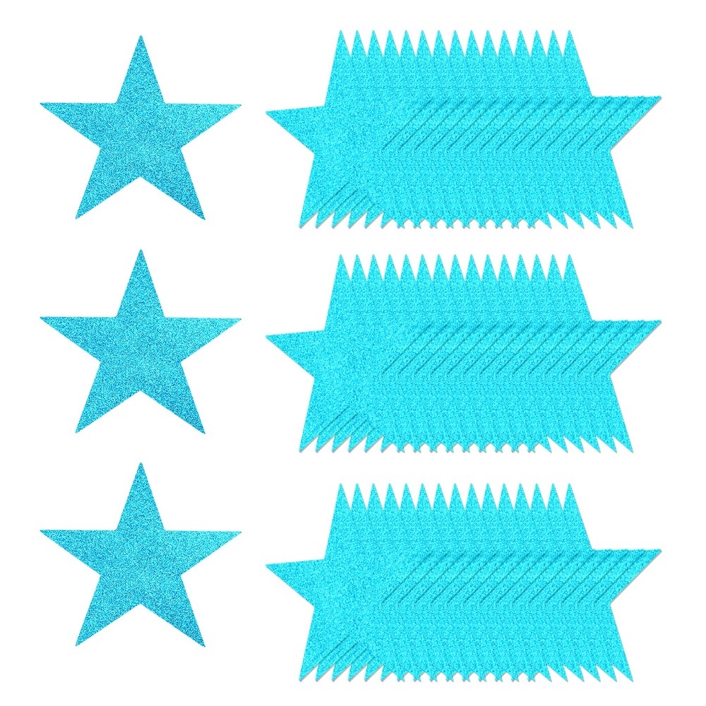 50 Pcs Glitter Star Cutouts, 5 Inch Star Shape Glitter Paper, Lake Blue