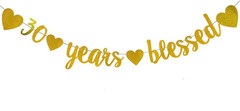 WEIANDBO 30 Years Blessed Gold Glitter Banner,Pre-Strung,30Th Birthday/Wedding A