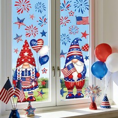 13.8 x 39.4» Extra Large Patriotic Gnome Window Clings 4th of July Window Decal