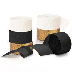 Black Gold Crepe Paper Party Streamers Rolls New Years Eve Decor 82ft 6 Pack