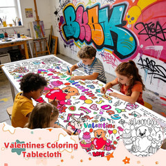Valentines Coloring Tablecloth/Poster, Valentines Day Gifts for Kids Classroom,