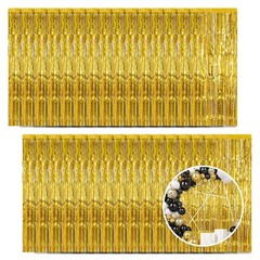 30 Pack Gold Foil Fringe Curtain Backdrop, 3.3×8.2 Feet Metallic Tinsel Strea…