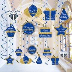 Blue Gold Birthday Hanging Swirls Decorations for Men Women, Happy Birthday F…