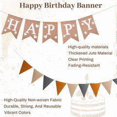 Brown – Fabric Birthday Banner – Fabric Pennant Banners with Cotton Crepe Trian
