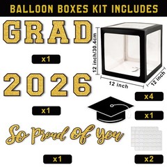 Black and Gold Graduation Decorations 2026 – Balloons Boxes with Letters 2026…