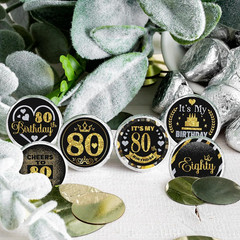 Years Old Happy Birthday Round Candy Sticker – 80th Birthday Party Decor-Black G