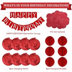Birthday Decorations Kit – 16-Piece Set with Pre-Strung Happy Birthday Red