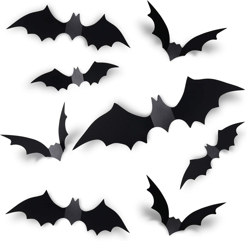 60PCS Halloween Bats Decoration 4 Different Sizes Realistic PVC Black 3D Scaroom