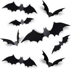 60PCS Halloween Bats Decoration 4 Different Sizes Realistic PVC Black 3D Scaroom
