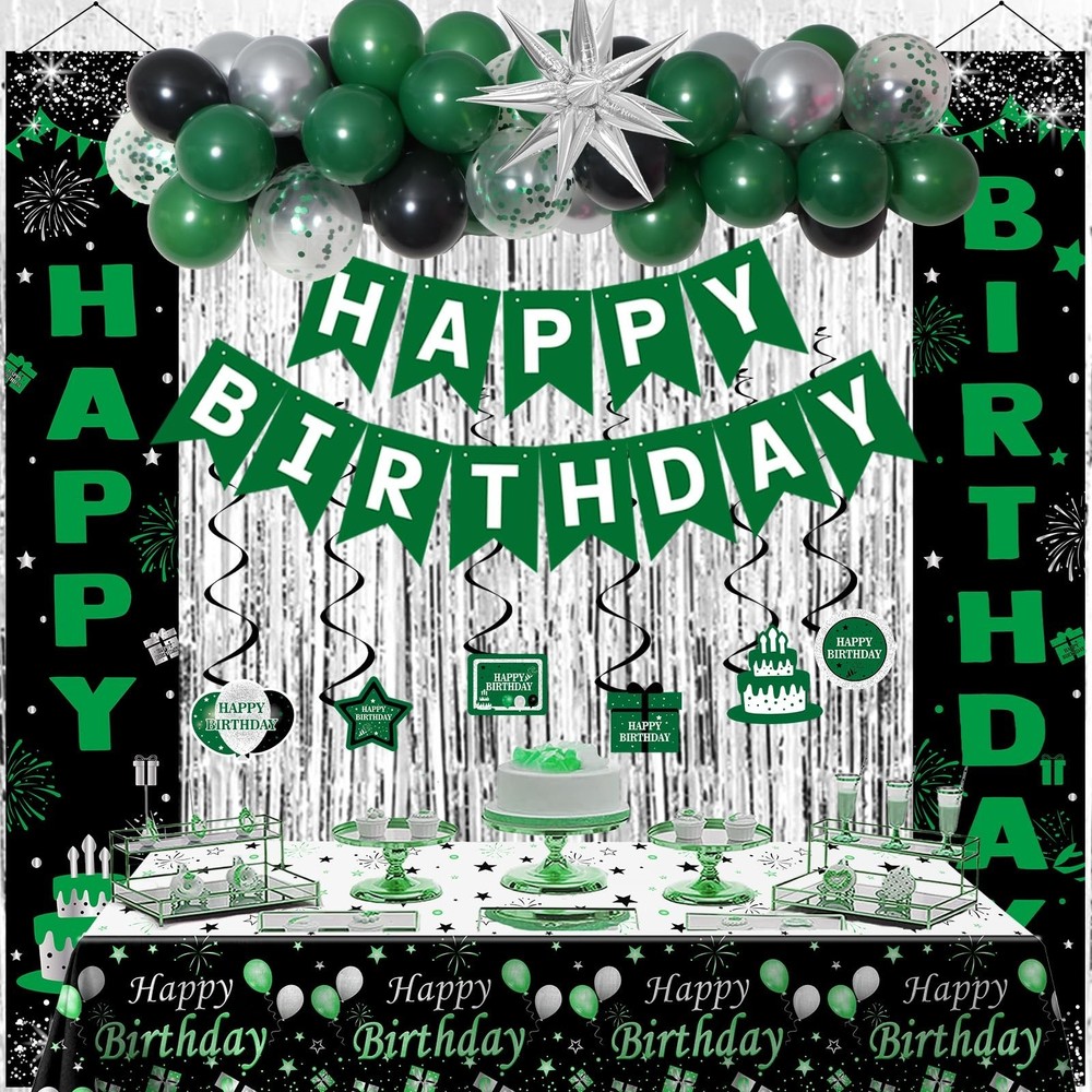 Green Birthday Decorations for Men & Boys – Black & Green Party Supplies, Bday B