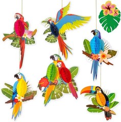 6 Pieces Hawaiian Tropical Parrot Honeycomb Decorations, Luau Party Decorations