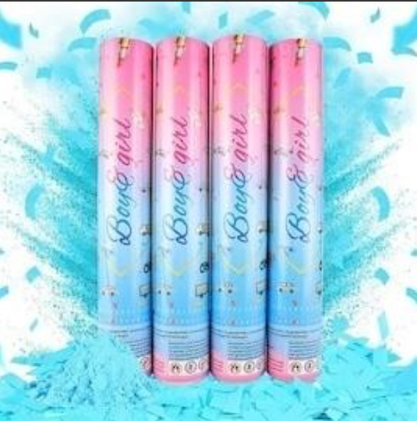4 Pack Gender Reveal Confetti Cannon, Biodegradable Blue Confetti Shoots 15-20ft