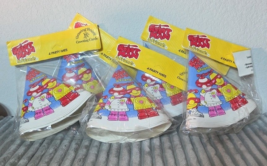 NOS VTG 1984 Robotman & Friends Birthday Party Hats Supplies Lot Of 20 (READ)