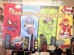 Marvel characters happy seventh birthday heroes comic book backdrop 3 x 5
